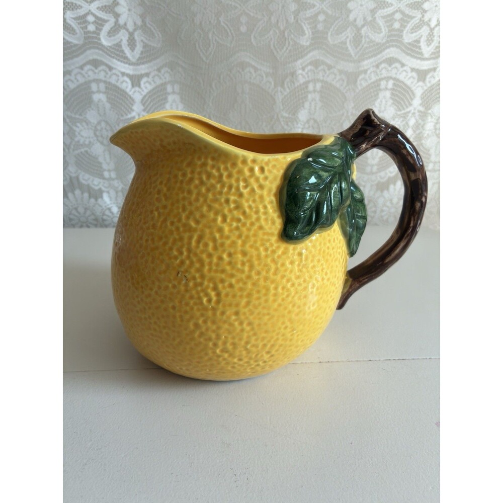 Vintage Ceramic Lemon Pitcher Majolica Style Cottagecore Whimsical Grannycore